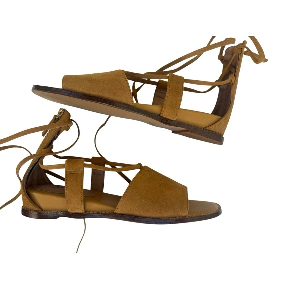 J. Jill Evonne Tan Suede Gladiator Sandals Womens 8 Lace Up Ankle Wrap Flat NIB